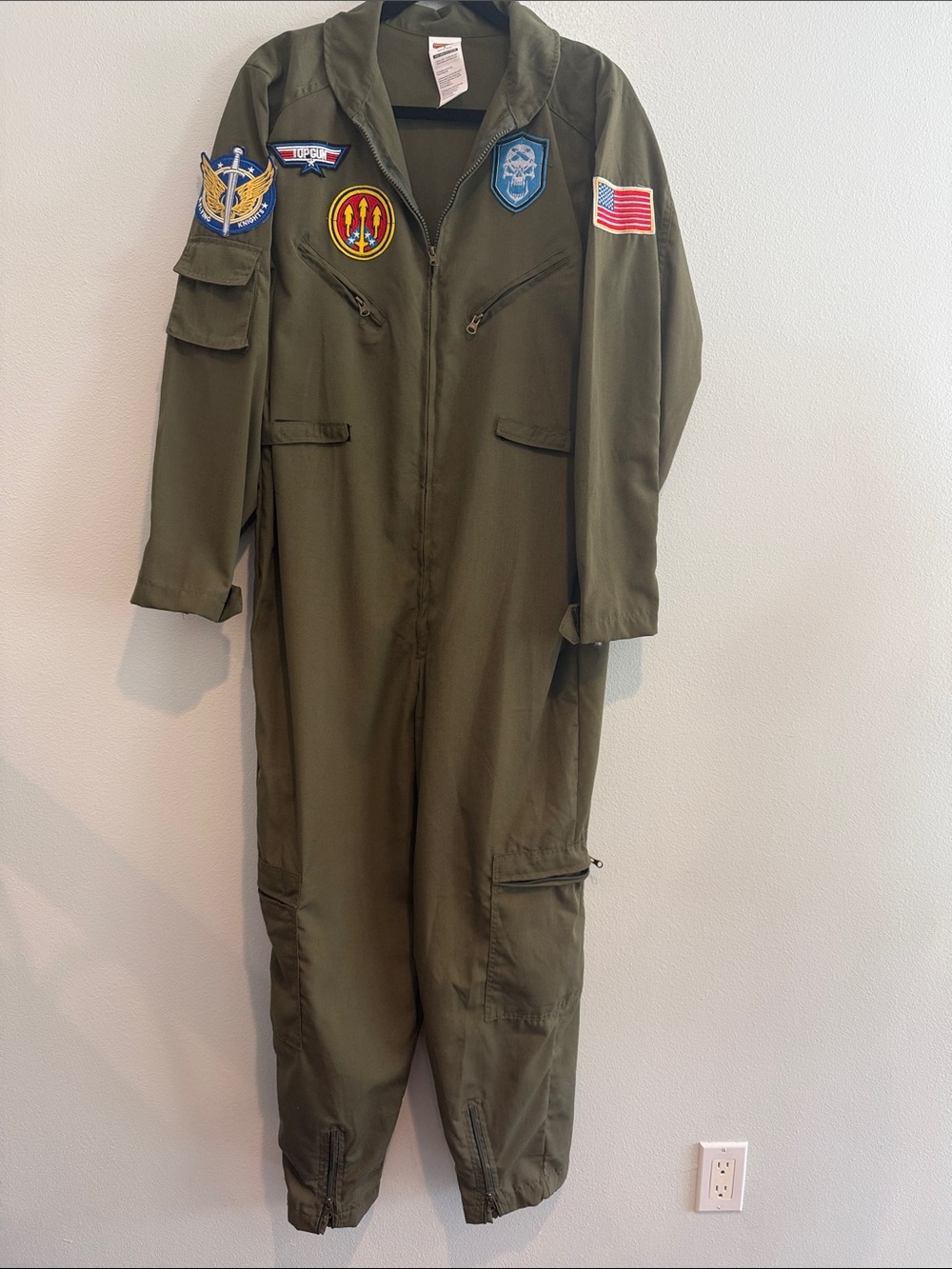Olive Green Military-Style Women's Flight Jumpsuit with Patch Details ptp 23